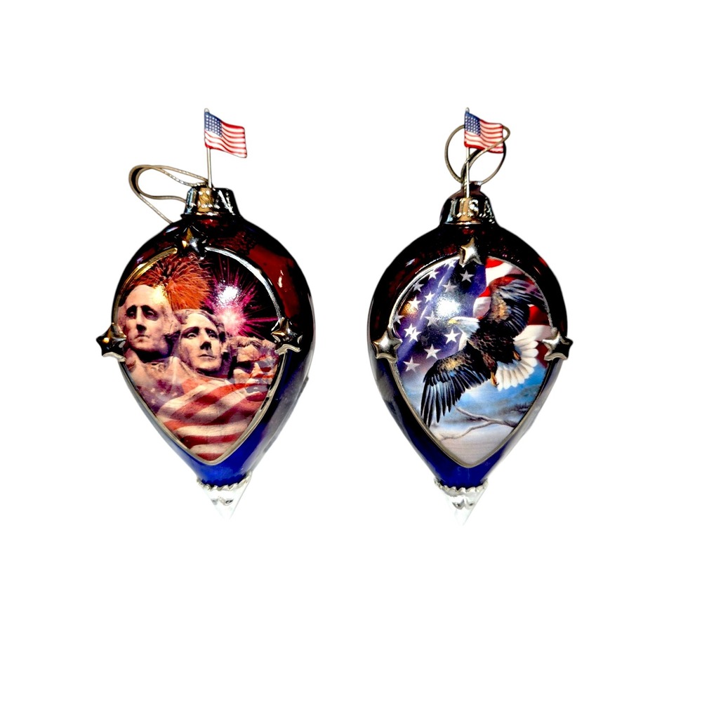 Bradford Editions God Bless America Heirloom Ornaments Set of 2 Patriotic USA